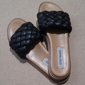 COPY - Steve Madden Black and Tan Casual Sandals with Leather Quilted Woven Str…